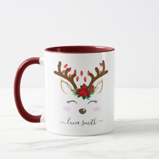 Schattigee rendieren Merry Christmas Gift Maroon C Mok (Links)