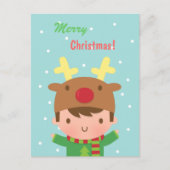 Schattigee rendierjongen kerst voor hem feestdagenkaart (Voorkant)
