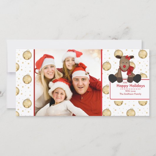 SCHATTIGEE rendierklokken kerstkaart (Voorkant)