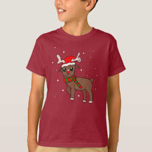 Schattigee rendiertekening met sneeuwvlokken Kerst T-shirt