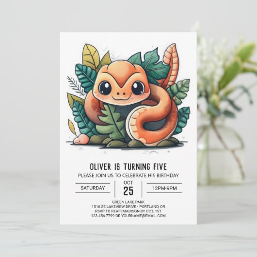 Schattigee Reptielen Verjaardagsuitnodiging Kaart (Staand voorkant)