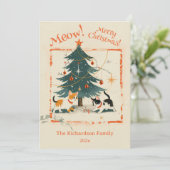 Schattigee Retro 1950s Cats Kerstboom Feestdagenkaart (Staand voorkant)