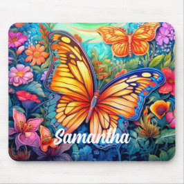 Schattigee Retro Aangepaste Vlinder Monogram Naam Muismat