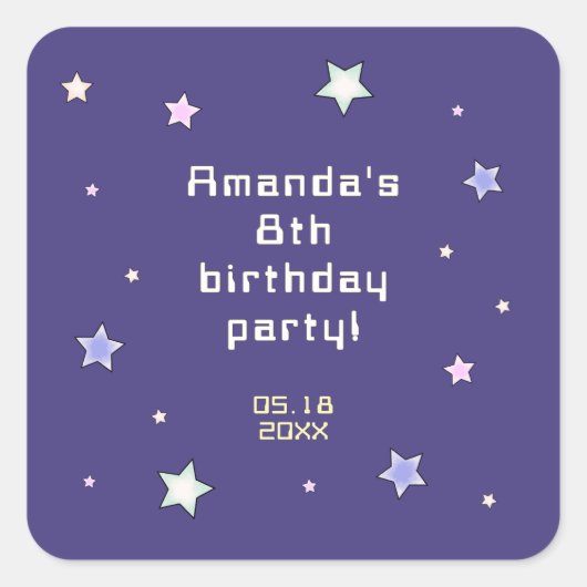 Schattigee Retro Arcade Game Kids Verjaardag Vierkante Sticker (Voorkant)