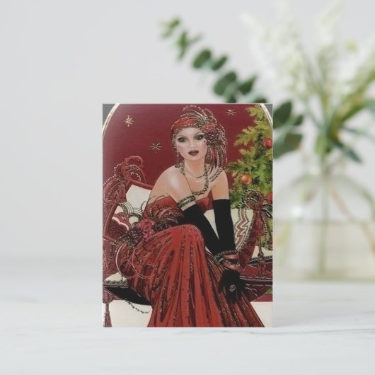 Schattigee retro art deco dame feestdagenkaart (Staand voorkant)