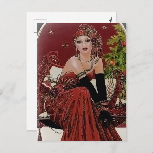 Schattigee retro art deco dame feestdagenkaart (Voorkant / Achterkant)