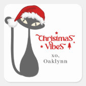 Schattigee Retro Atomic Black Cat Christmas Vierkante Sticker (Voorkant)