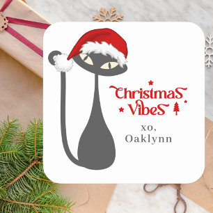 Schattigee Retro Atomic Black Cat Christmas Vierkante Sticker