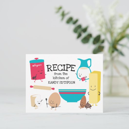 Schattigee retro baking ingrediënten receptenkaart briefkaart (Staand voorkant)