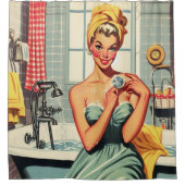 Schattigee Retro Bath Pin Up Illustratie Douchegordijn (Voorkant)