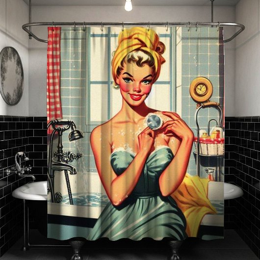 Schattigee Retro Bath Pin Up Illustratie Douchegordijn