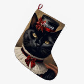 Schattigee Retro Black Cat Christmas Grote Kerstsok (Voorkant (Hangend))