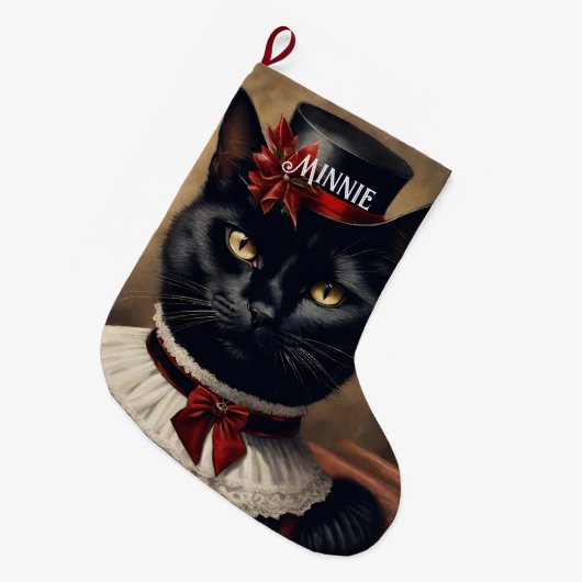 Schattigee Retro Black Cat Christmas Grote Kerstsok (Voorkant (Hangend))