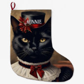 Schattigee Retro Black Cat Christmas Grote Kerstsok (Voorkant)