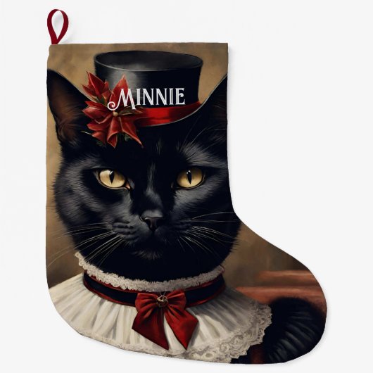 Schattigee Retro Black Cat Christmas Grote Kerstsok (Voorkant)