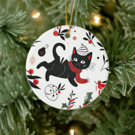 Schattigee Retro Black Cat Christmas Keramisch Ornament