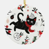 Schattigee Retro Black Cat Christmas Keramisch Ornament (Voorkant)