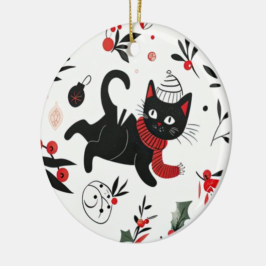 Schattigee Retro Black Cat Christmas Keramisch Ornament (Links)
