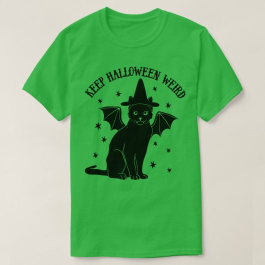 Schattigee Retro Black Cat Witch Bat Keep Hallowee T-shirt (Design voorkant)