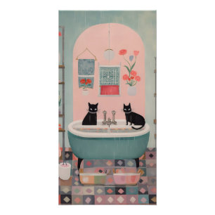 Schattigee Retro Black Cats in de badkamer roze bl Perfect Poster