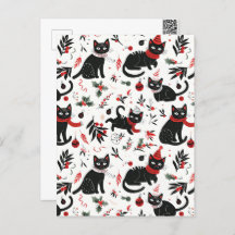 Schattigee Retro Black Cats Kerst Briefkaart
