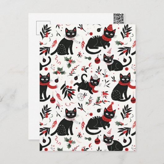 Schattigee Retro Black Cats Kerst Briefkaart (Voorkant / Achterkant)