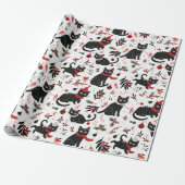 Schattigee Retro Black Cats Kerst Cadeaupapier (Uitgerold)