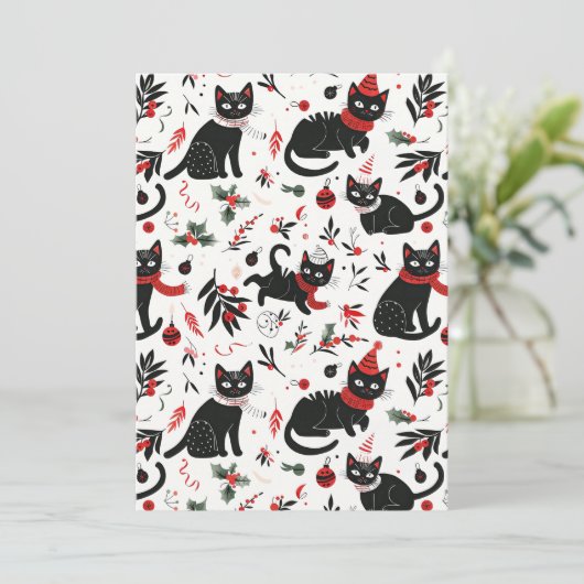 Schattigee Retro Black Cats Kerst Flat Vakantie Ka Feestdagenkaart (Staand voorkant)