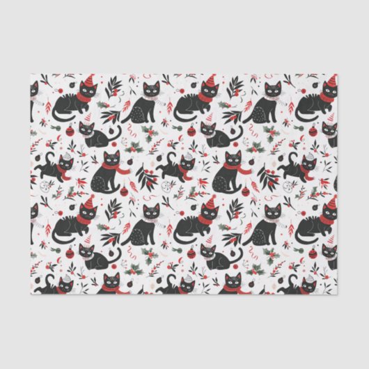Schattigee Retro Black Cats Kerst Tissuepapier (Voorkant)