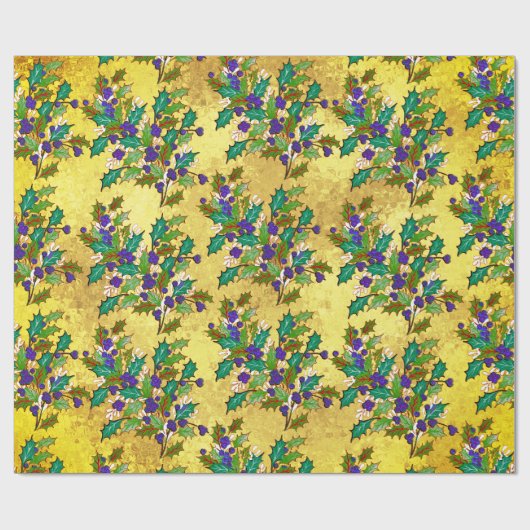 Schattigee retro  bladeren feestdagen geel cadeaupapier (Vlak)