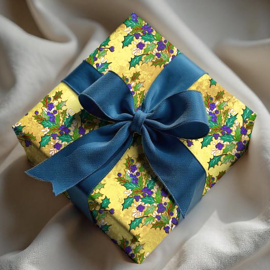 Schattigee retro  bladeren feestdagen geel cadeaupapier