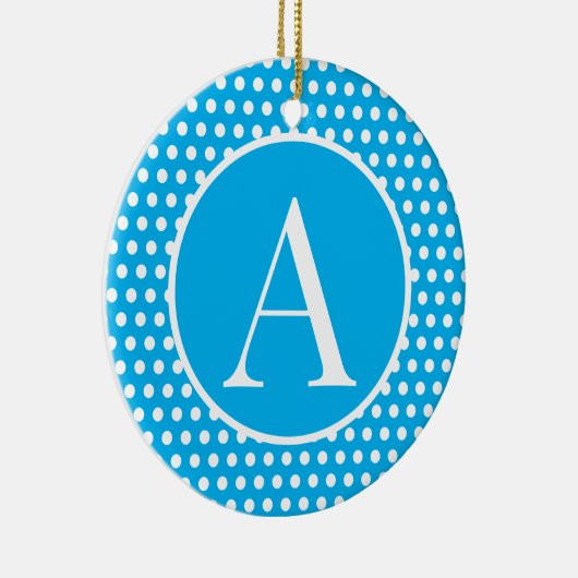 Schattigee Retro Blauw initiaal letter Polka Dots Keramisch Ornament (Rechts)