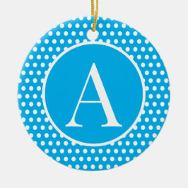 Schattigee Retro Blauw initiaal letter Polka Dots Keramisch Ornament