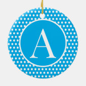 Schattigee Retro Blauw initiaal letter Polka Dots Keramisch Ornament (Achterkant)