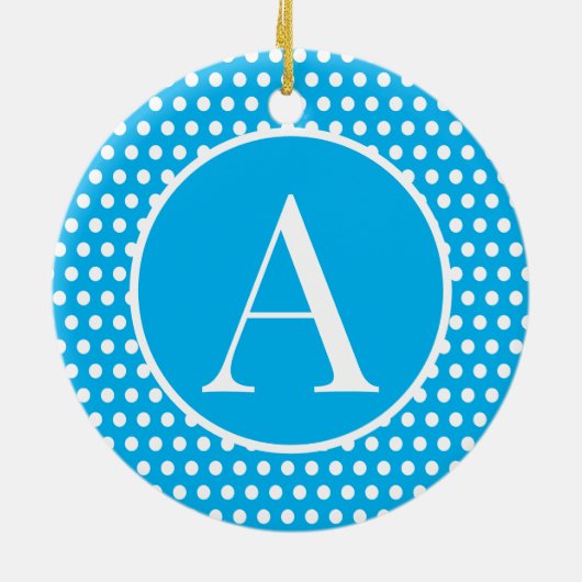 Schattigee Retro Blauw initiaal letter Polka Dots Keramisch Ornament (Achterkant)