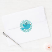 Schattigee Retro Blauwe Vogel met Polka Dots Ronde Sticker (Envelop)
