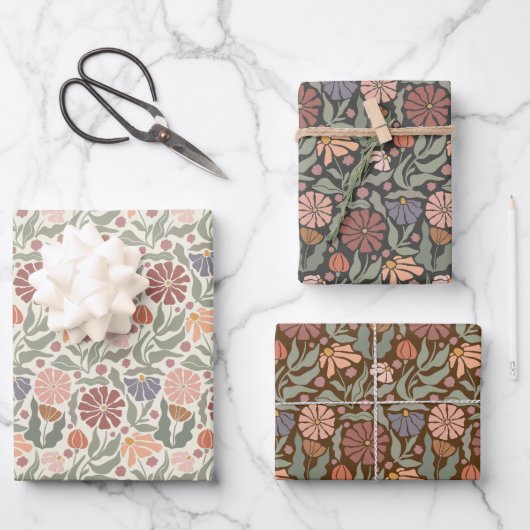 Schattigee retro bloemen inpakpapier vellen (Voorkant)