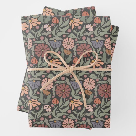 Schattigee  retro bloemen inpakpapier vellen (In situ)