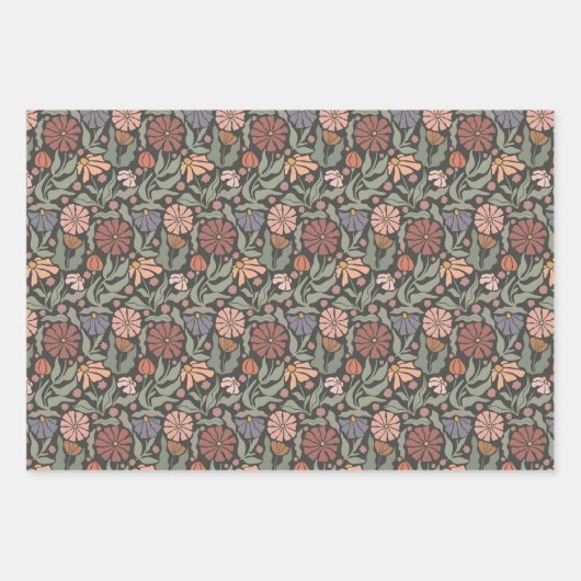 Schattigee  retro bloemen inpakpapier vellen (Voorkant)