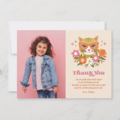 Schattigee Retro Bloemen Kat Foto Verjaardag Bedankkaart (Voorkant)