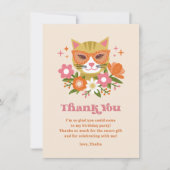 Schattigee Retro Bloemen Kat Meisjes Verjaardag Bedankkaart (Voorkant)