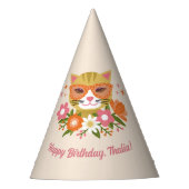 Schattigee Retro Bloemen Kat Meisjes Verjaardag Feesthoedjes (Voorkant)