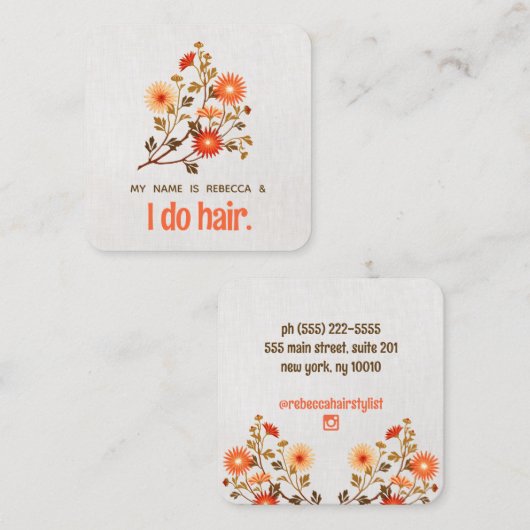 Schattigee Retro Bloemen Sinaasappel Wildbloemen Vierkante Visitekaartje (Voorkant / Achterkant)