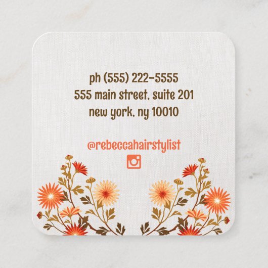 Schattigee Retro Bloemen Sinaasappel Wildbloemen Vierkante Visitekaartje (Achterkant)