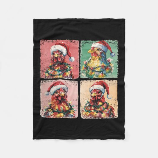 Schattigee Retro Boho Chickens Kerstlicht Grappig Fleece Deken (Voorkant)