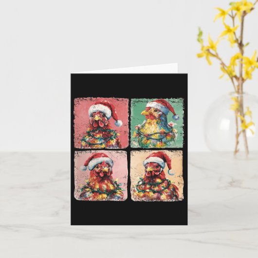 Schattigee Retro Boho Chickens Kerstlicht Grappig Kaart (Gele Bloem)