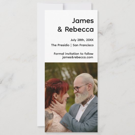 Schattigee retro boho minimalistische eigenzinnige save the date (Achterkant)