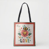 Schattigee Retro Bumble Bee Bloemenliefde Tote Bag (Voorkant)