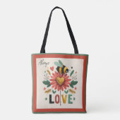 Schattigee Retro Bumble Bee Bloemenliefde Tote Bag (Achterkant)