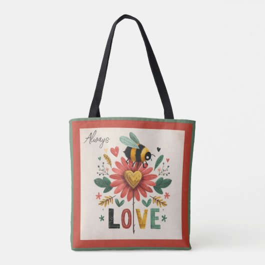 Schattigee Retro Bumble Bee Bloemenliefde Tote Bag (Achterkant)